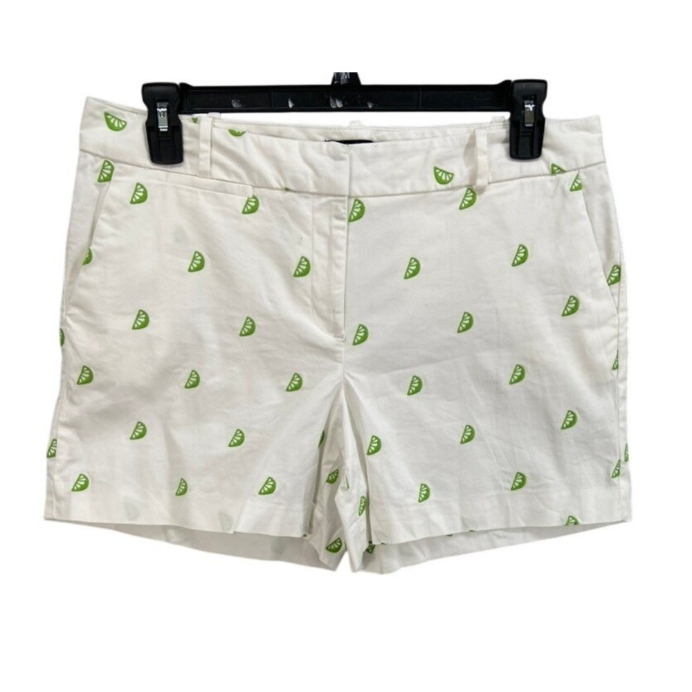 Talbots Petites Shorts Womens Sz 14P White Embroidered Lime Print Resort